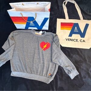- NWT Aviator Nation Bolt Heart Relaxed Crew Sweatshirt  medium + Tote Bag